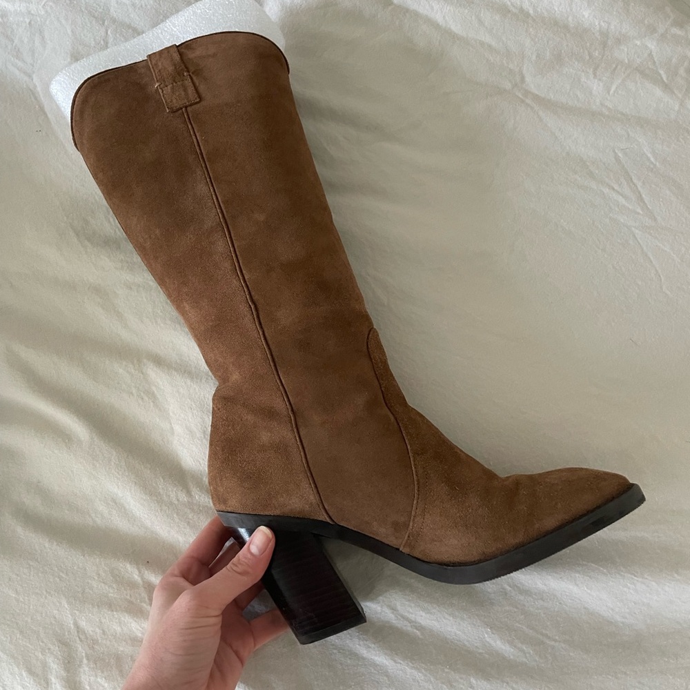 Stuart Weitzman Brown Suede Mid-Calf Heeled Boots - Picture 11 of 12